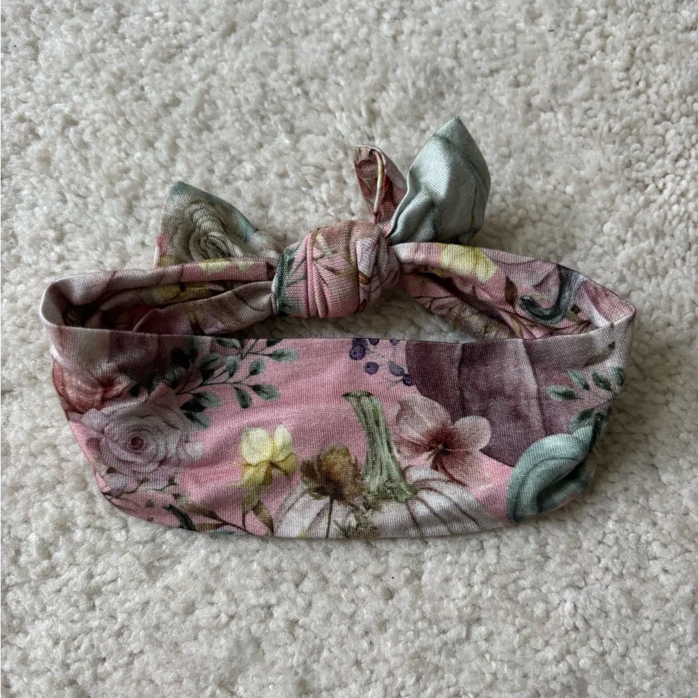 Posh Peanut Floral Pumpkin Pink and Green Headband Bow